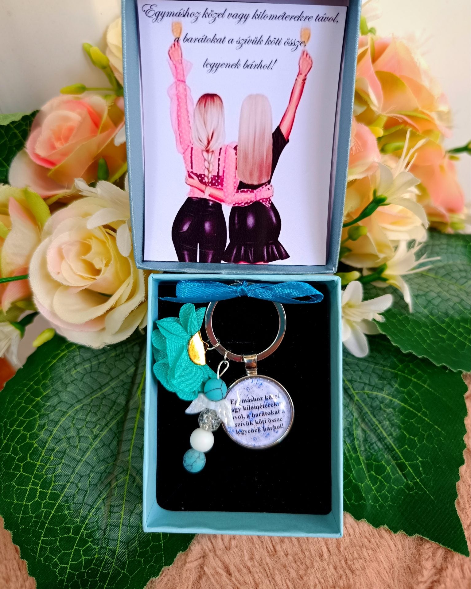 Barátság kulcstartó türkiz